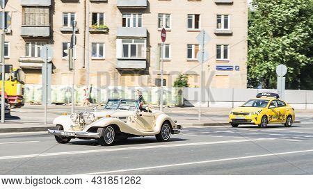 Moscow, Russia - August 2021: Mercedes-benz 500k Oldtimer Car Is Driving On The Street. 1934 Mercede