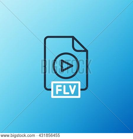 Line Flv File Document Video File Format. Download Flv Button Icon Isolated On Blue Background. Flv 