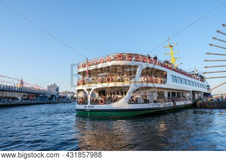 Fatih, Istanbul, Turkey - 07.16.2021: Passenger Ship About To Go In Eminonu-kadikoy Ferry Terminal I