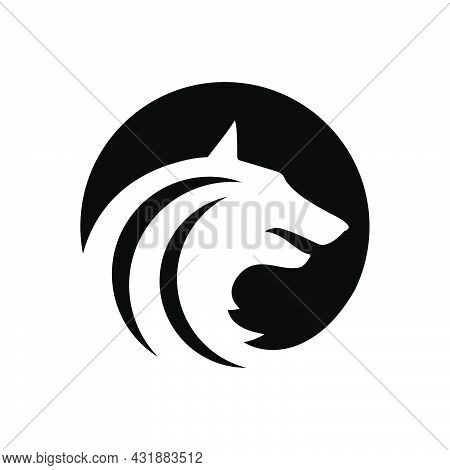 Beast Wolf Head Logo Design On The Circle Vector Sign Concept Illustration