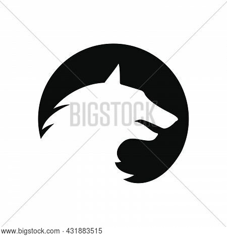 Beast Wolf Head Logo Design On The Circle Vector Sign Concept Illustration