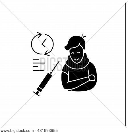 Covid Vaccination Glyph Icon. Person Waiting Vaccine Test Time. Concept Of Drug Trial, Vaccine Produ