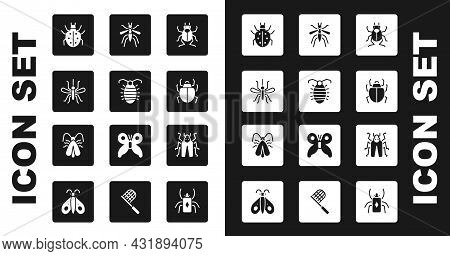 Set Beetle Bug, Larva Insect, Mosquito, Mite, And Clothes Moth Icon. Vector