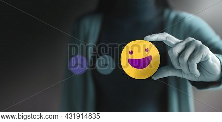 Customer Experience Concept. Happy Client Giving Positive Review. Exellent Feedback For Products And