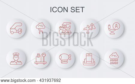 Set Line Cloud With Rain, Pilot, Plane Crash, Metal Detector Airport, Passenger Ladder, Storm, Scale