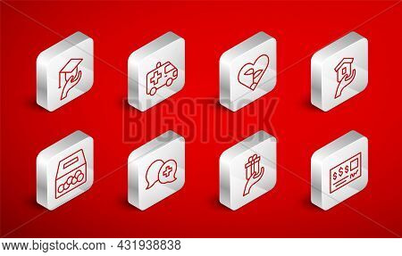 Set Line Bank Check, Ambulance Car, Leaf In Heart, Shelter For Homeless, Give Gift, Education Grant,
