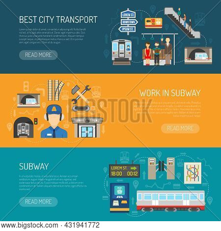 Horizontal Underground Banners Presenting Subway Advertising It Like Best City Transport And Work In