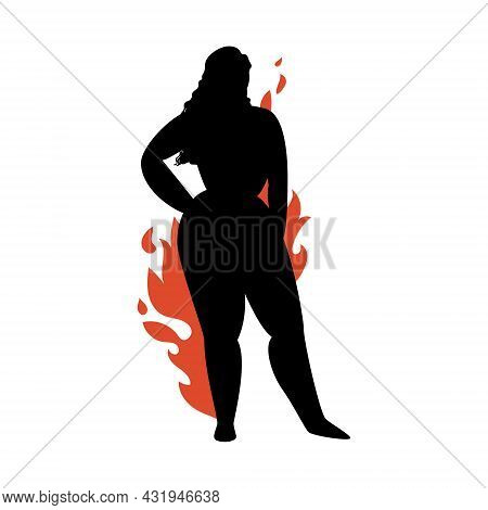 Female Silhouette On A White Background. Young Attractive Girl With Fiery Forms Posing. Vector Stock