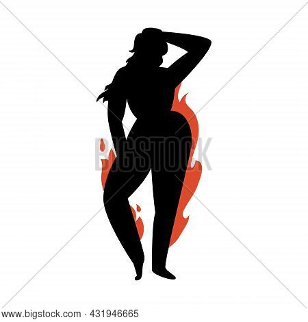 Female Silhouette On A White Background. Young Attractive Girl With Fiery Forms Posing. Vector Stock