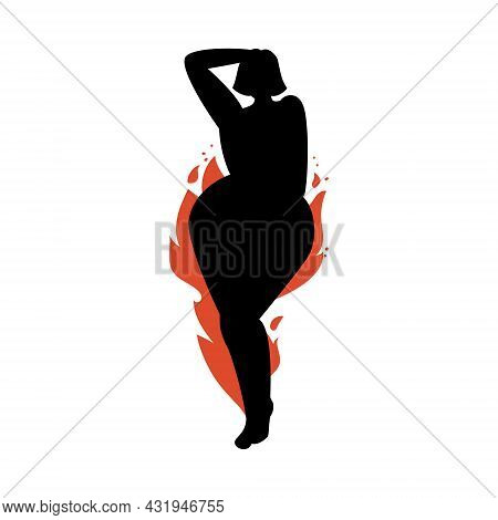 Female Silhouette On A White Background. Young Girl With Fiery Forms Posing. Vector Stock Illustrati