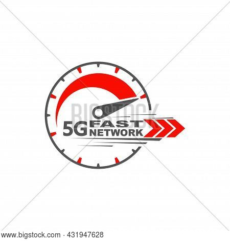 5g Network Wireless Technology. Digital Speedmeter Concept With 5g Icon. High Speed Internet.