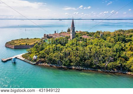 Aerial View Of The Plagued Ghost Island Of Poveglia In Venice