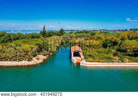 Aerial View Of The Plagued Ghost Island Of Poveglia In Venice