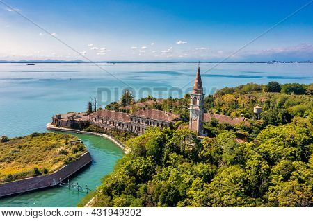 Aerial View Of The Plagued Ghost Island Of Poveglia In Venice