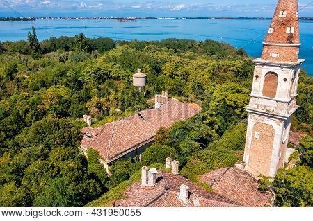Aerial View Of The Plagued Ghost Island Of Poveglia In Venice