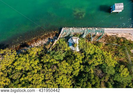 Aerial View Of The Plagued Ghost Island Of Poveglia In Venice