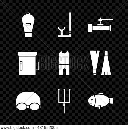 Set Lift Bag, Snorkel, Industry Metallic Pipes And Valve, Glasses Cap For Swimming, Neptune Trident,
