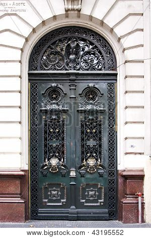Green Door And  Head Of Lion