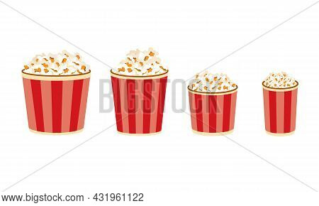 Popcorn Buckets. Large Medium And Small Portion Sizes Of Movie Snacks. Film Premiere Junk Food In Pa