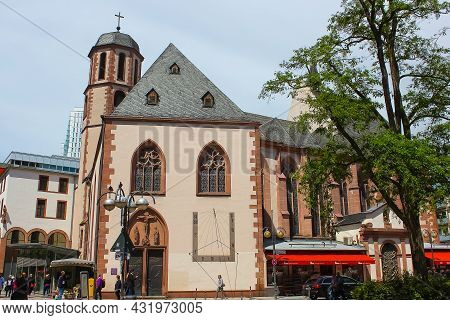 Frankfurt, Germany - June 15, 2016: People Going Near Liebfrauen Church