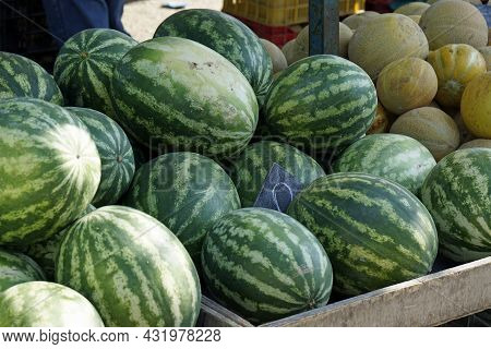Melons On A Market In Rhodes In Greece