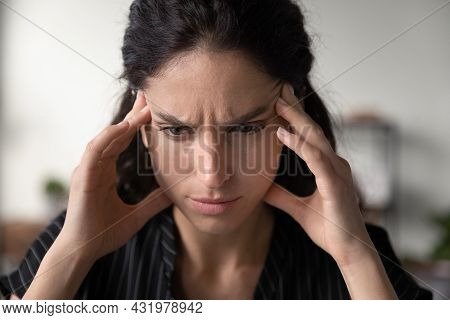 Stressed Focused Woman Thinking Hard, Trying To Remember Important Event