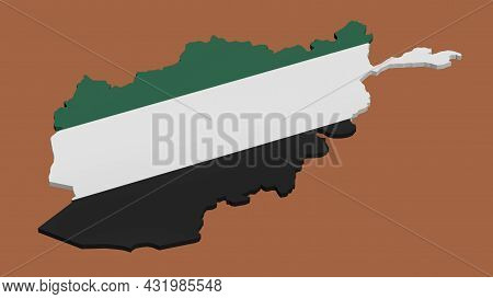 3d Model Of Afghanistan Map In The Colors Of The Northern Alliance Flag On A Brown Background. Isola