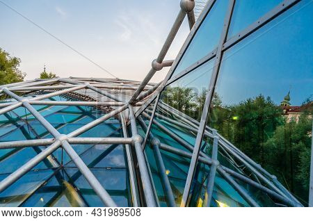 Graz, Austria - August 31, 2013: Modern Architecture, Detail Of The Murinsel In Graz, Austria A Buil