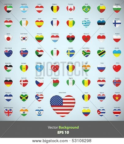 Set Of Flags Heart. Vector Design