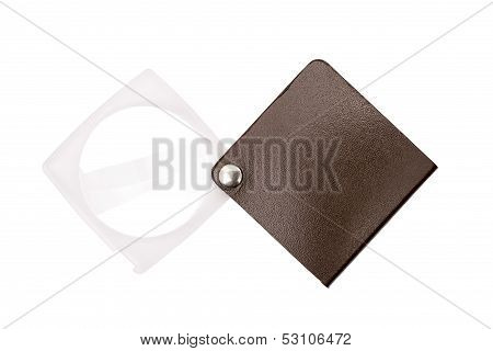 Lether Pocket Magnifiying Glass, Isolated On White