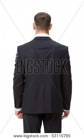 Backview of businessman, isolated on white