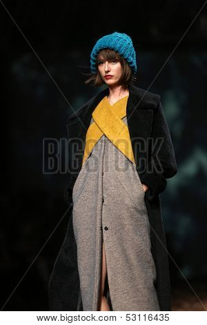 ZAGREB, CROATIA - OCTOBER 26: Fashion model wearing clothes designed by Sonja Lamut on the Cro a Porter show on October 26, 2013 in Zagreb, Croatia.