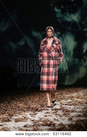 ZAGREB, CROATIA - OCTOBER 26: Fashion model wearing clothes designed by Sonja Lamut on the Cro a Porter show on October 26, 2013 in Zagreb, Croatia.