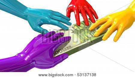 Hands Colorful Grabbing At Euro Notes