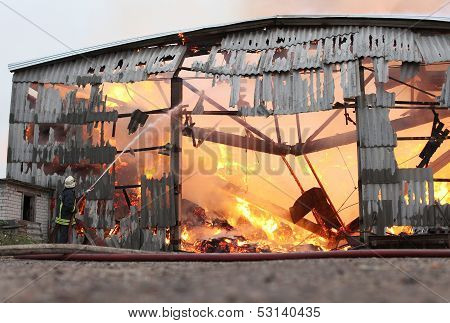 Burning farm with 1000 tons hay in Lithuania.