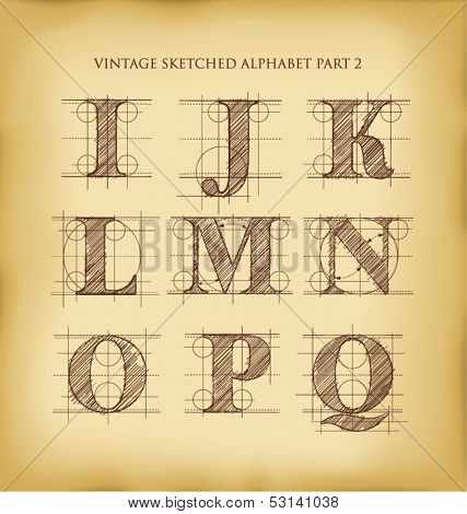 vintage drafted sketched letters set 2