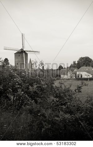 Little Dutch town with windmill