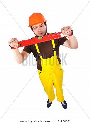 Builder Holding Wasserwaage