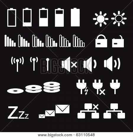 laptop and pc indication status white icons eps10