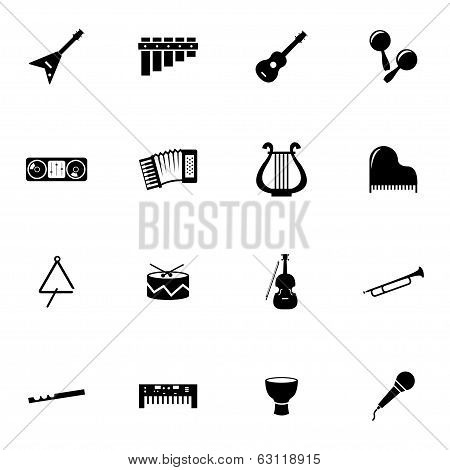 Vector black music instruments icons set