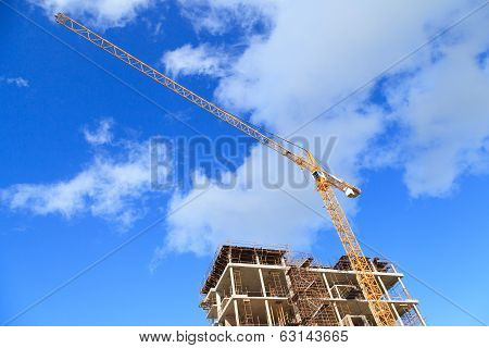 Construction Building And Yellow Crane.