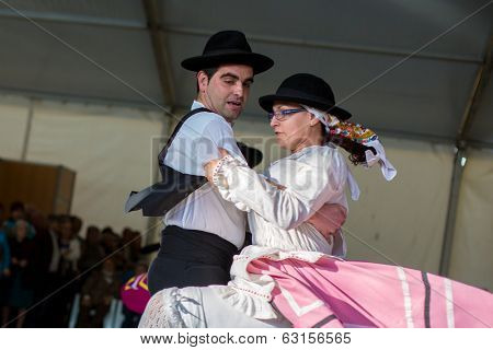 MERTOLA, PORTUGAL - MARCH 29: An unidentified children performs a Traditional Portuguese folkloric music on stage at river fish festival  MARCH 29, 2014 in Mertola, Portugal.