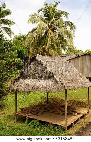 Peru, Peruvian Amazonas Landscape. The Photo Present Typical Indian Tribes Settlement In Amazon