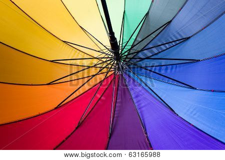 inside of an umbrella with all rainbow colours