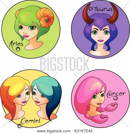 Cartoon Set of Zodiac Signs