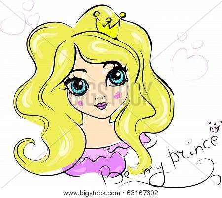 Portrait of Young Princess with Curly Hair