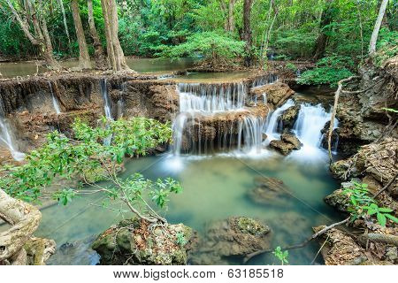 Deep Forest Waterfall In Kanchanaburi (huay Mae Kamin), Thailand.