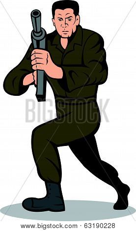 Soldier Aiming Sub-machine Gun Cartoon