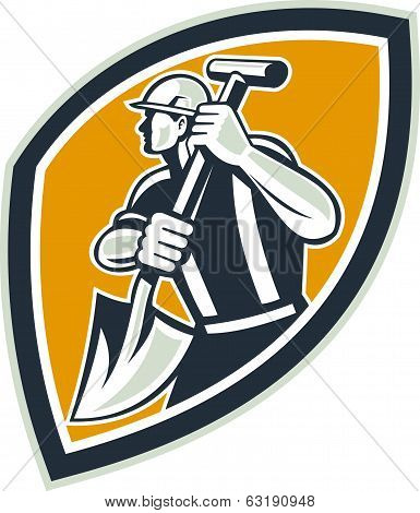 Construction Worker Digging Shovel Retro