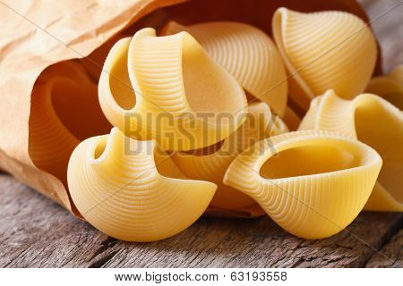 Raw Italian Macaroni Lumaconi In A Paper Bag